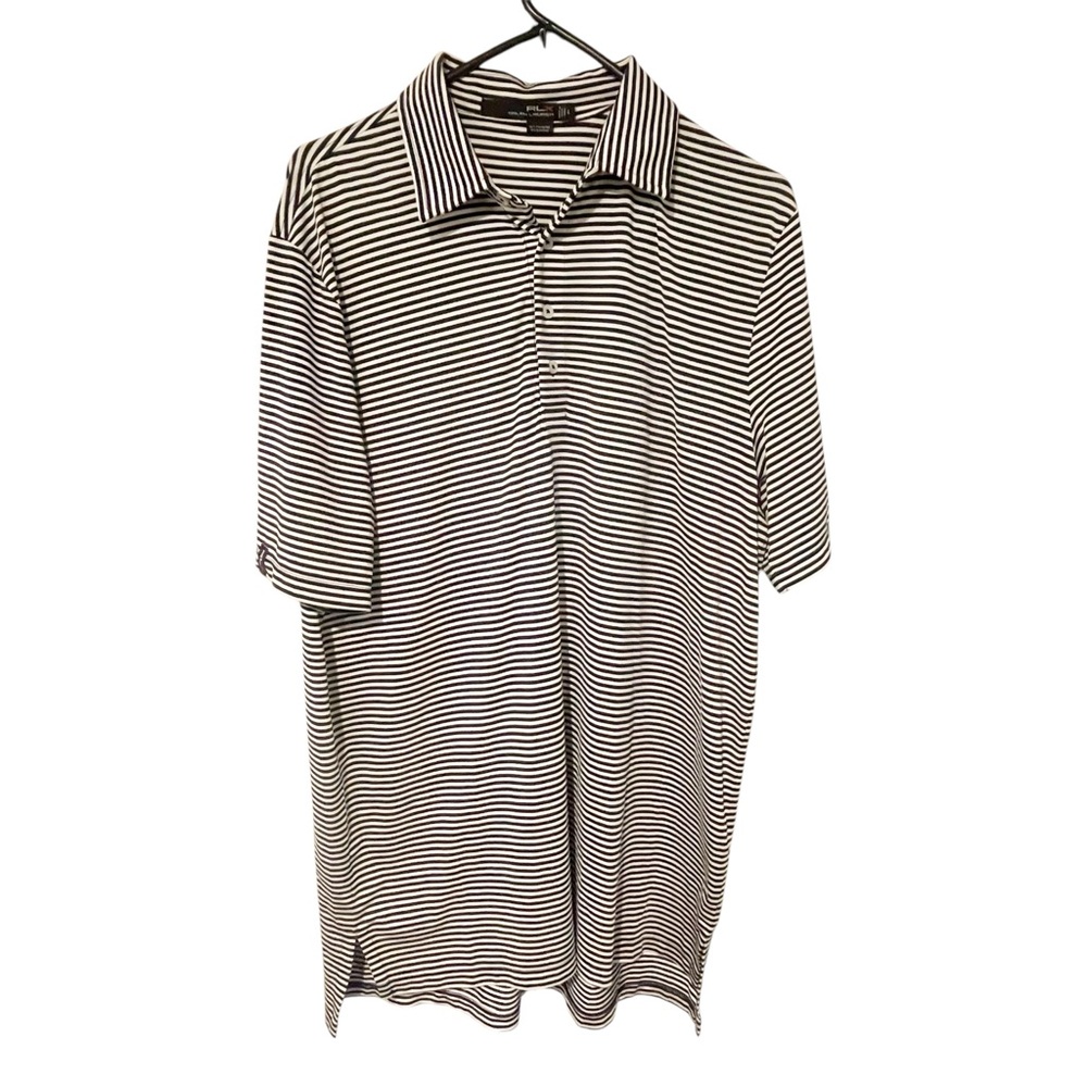 RLX‎ Ralph Lauren Polo Shirt Mens Large Black White Striped Short Sleeve Golf